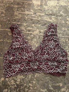 Lace Bralette in Burgundy with Blue Silver Accents